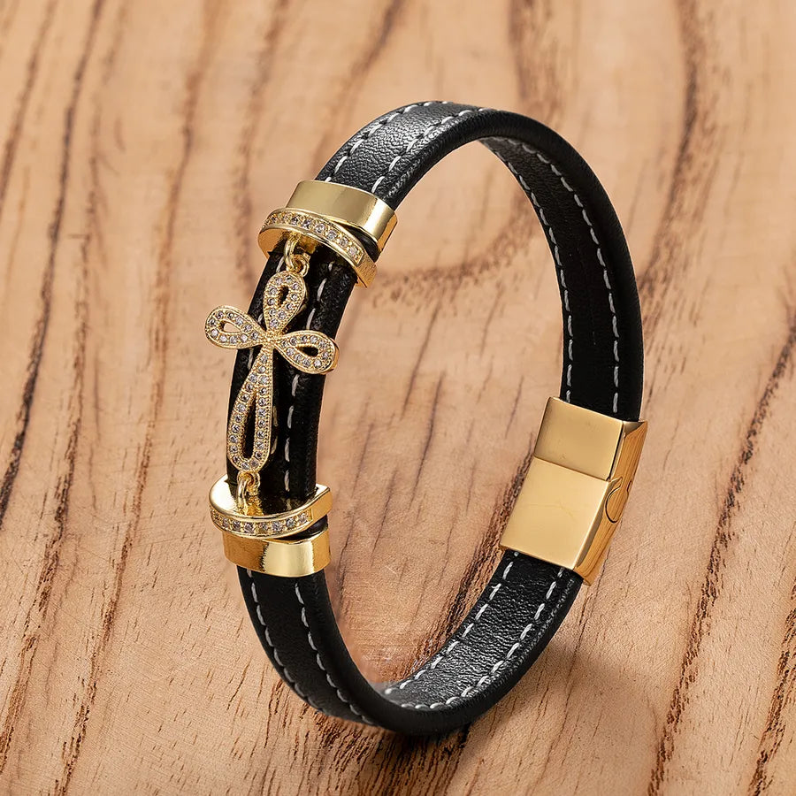 Retro Punk Simple Style Cross 316L Stainless Steel  Leather rope Women's Men's Bracelets Men Cord & Leather Bracelets