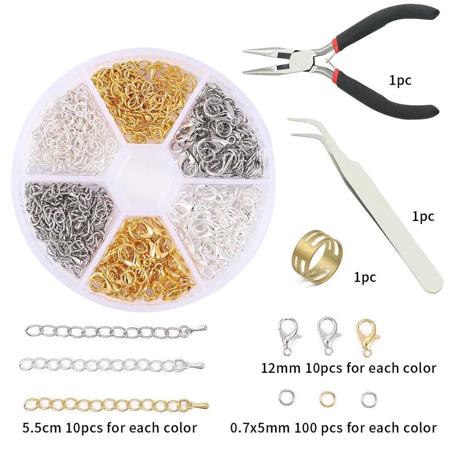 Handmade Beading Jewelry Accessories Kit Earring Hook Bracelet Necklace Material Tool Set Round Circle Chain Metal Simple Design