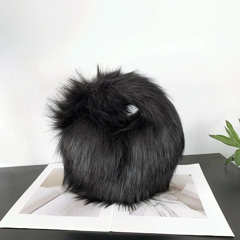 women's autumn&winter plush color block streetwear round magnetic buckle handbag