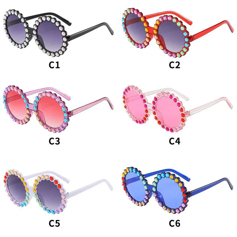 Hot-Selling Sunglasses Color Film Color Diamond Sunflower Sunglasses Colorful Children's Glasses