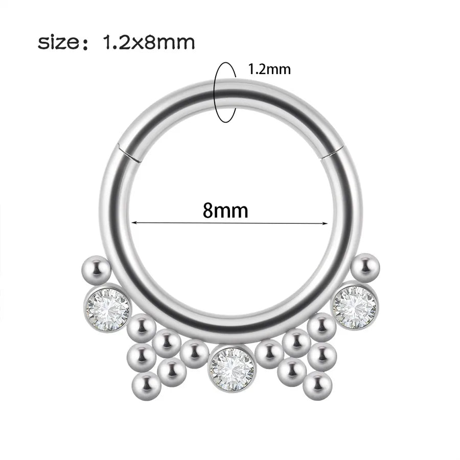 1 Piece Nose Rings & Studs Hip-Hop Round 304 Stainless Steel Rhinestone Copper Plating Rhinestones Zircon