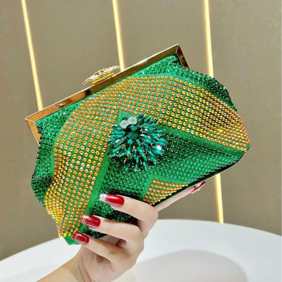 Elegant Diamond Embedded Clutch Bag Women's Shoulder Handbag Luxury Sensation Evening Bag Stylish Polyester Square Bag