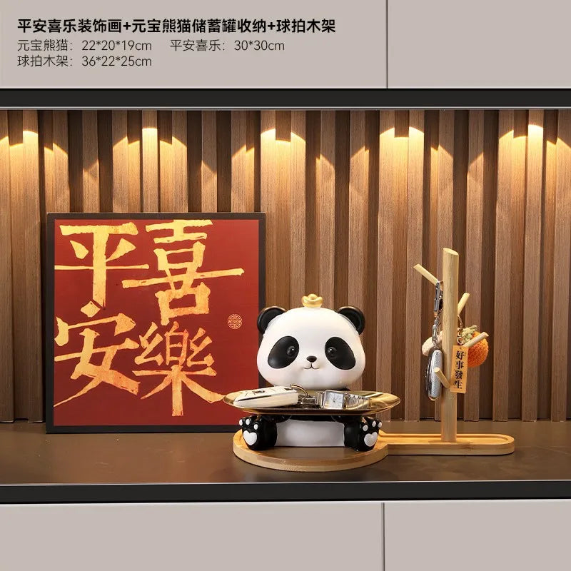 Cute panda decoration key storage living room home decoration creative gift wine cabinet entrance tray