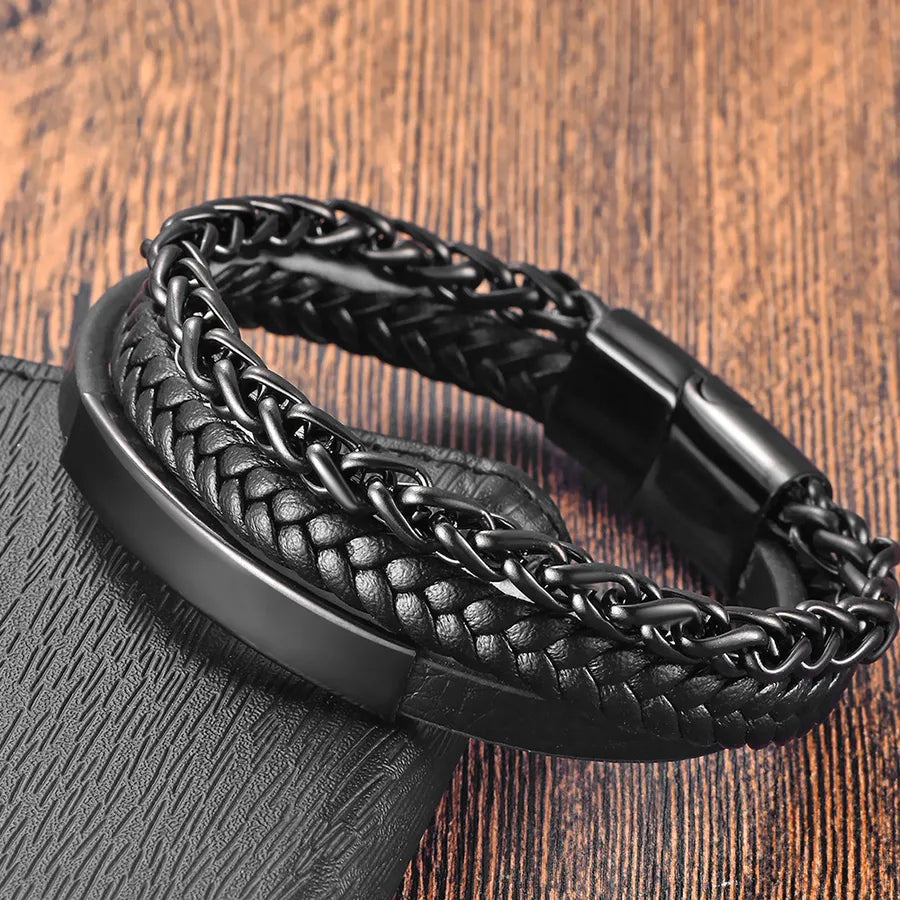 Hip-Hop Geometric Solid Color 316 Stainless Steel  Leather Wholesale Bracelets