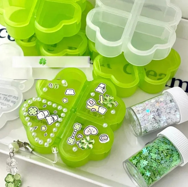 Portable Lucky Four Leaf Clover Storage Box DIY Guka Mini Tablet Splitter Handmade Organizer Ins Style Single Color PP Material