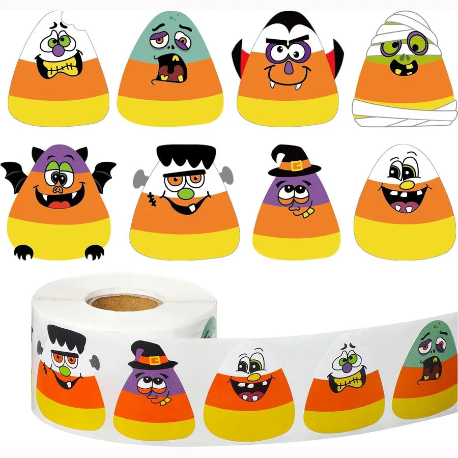 500 Pieces Halloween Festival Celebration Adhesive Labels Sealing Stickers Non-drying Paper Tags Roll Copperplate Paper