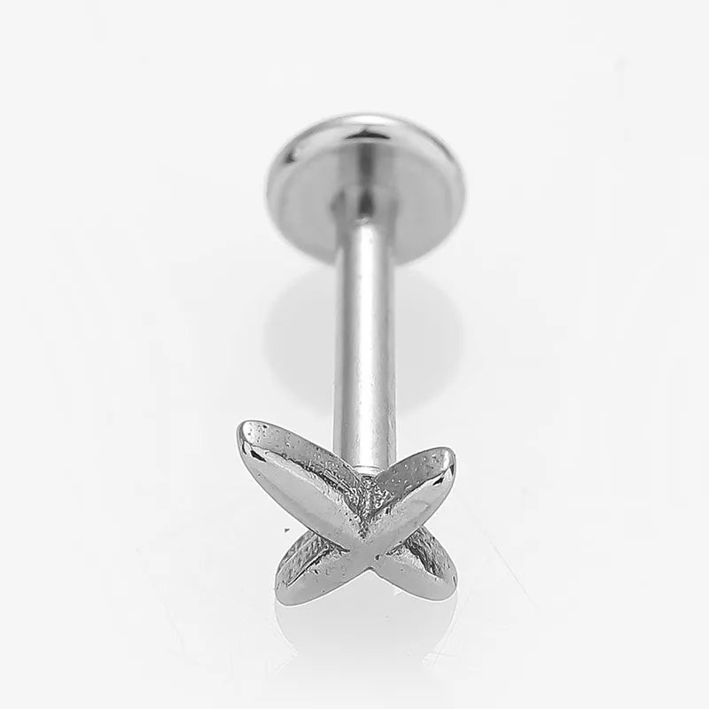 1 Piece Lip Rings Simple Style Classic Style Cross Flower 316L Stainless Steel  Polishing Zircon 18K Gold Plated Lip Rings Ear Cartilage Rings & Studs Nose Rings & Studs