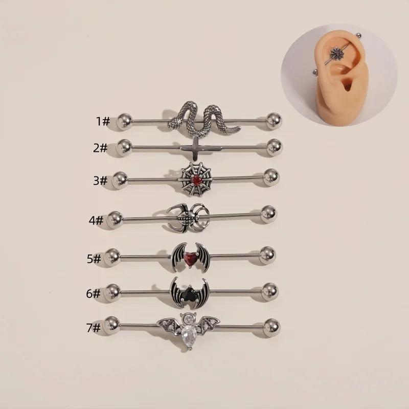 1 Piece Ear Cartilage Rings & Studs Casual Hip-Hop Punk Cross Wings Snake 316L Stainless Steel  Polishing Inlay Zircon Ear Cartilage Rings & Studs