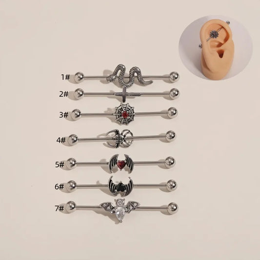 1 Piece Ear Cartilage Rings & Studs Casual Hip-Hop Punk Cross Wings Snake 316L Stainless Steel  Polishing Inlay Zircon Ear Cartilage Rings & Studs