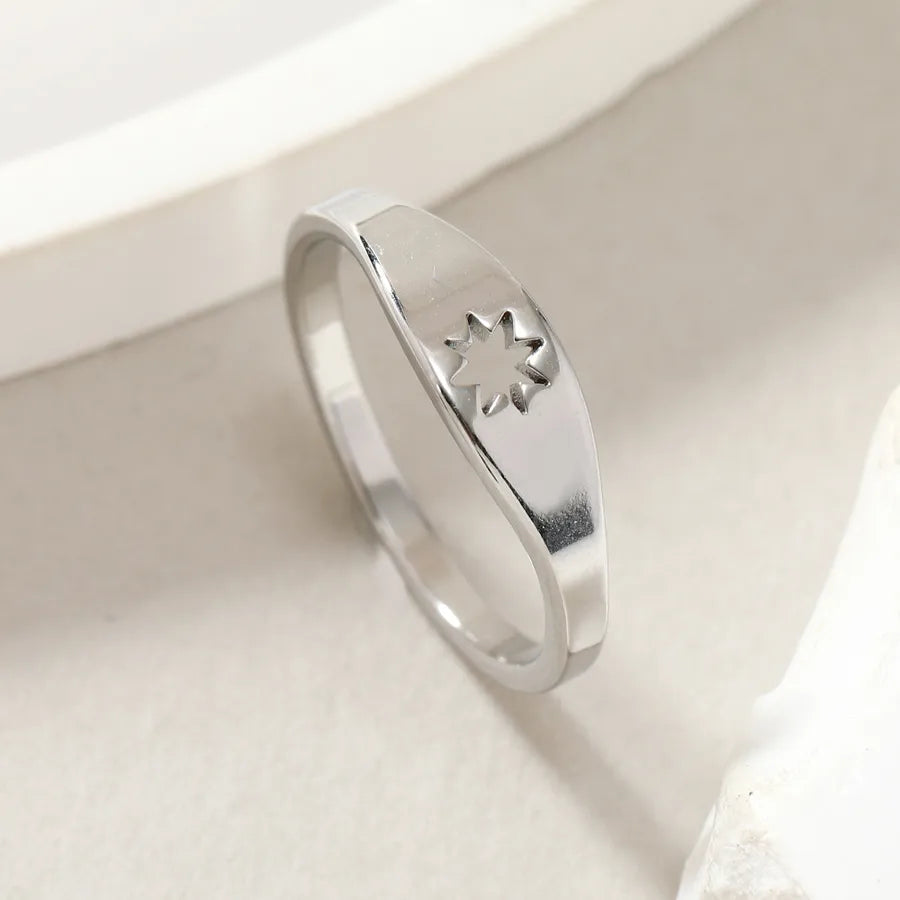 new fashion simple ring non-fading creative cutting hollow six-pointed star stainless steel ring jewelry factory