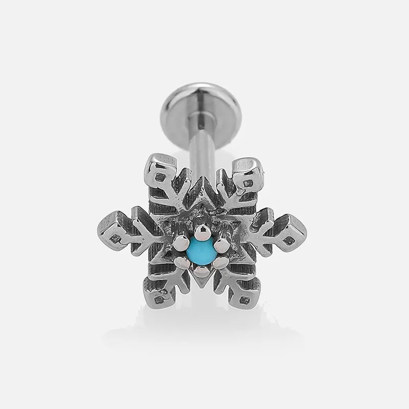 Simple Style Commute Palm Snowflake 316L Stainless Steel  Turquoise lip stud Ear Studs 1 Piece