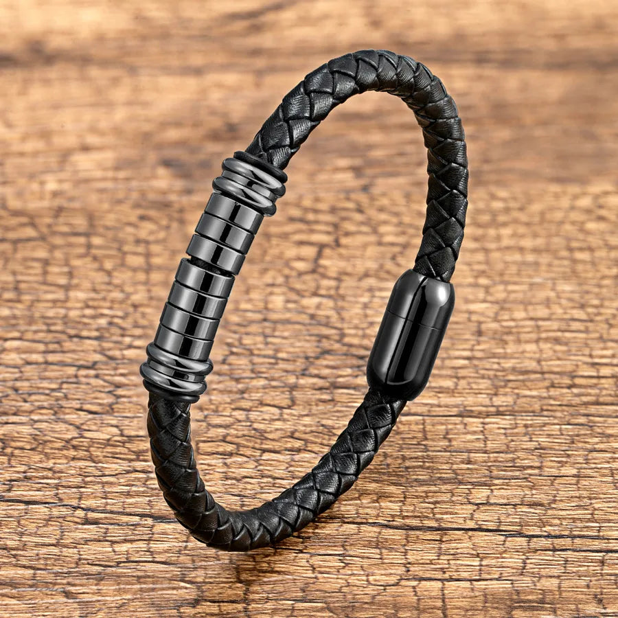 Punk Simple Style Geometric 316 Stainless Steel  Stainless Steel Pu Leather Bracelets In Bulk