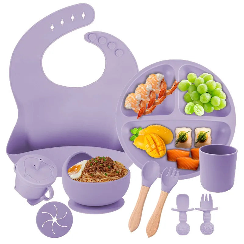 Baby silicone tableware suit baby learning to eat food supplement tableware self-eating sucker bowl integrated children's plate