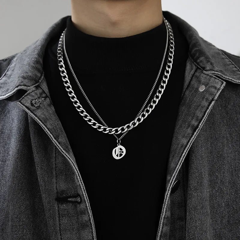 simple style letter titanium steel gold plated layered necklaces in bulk