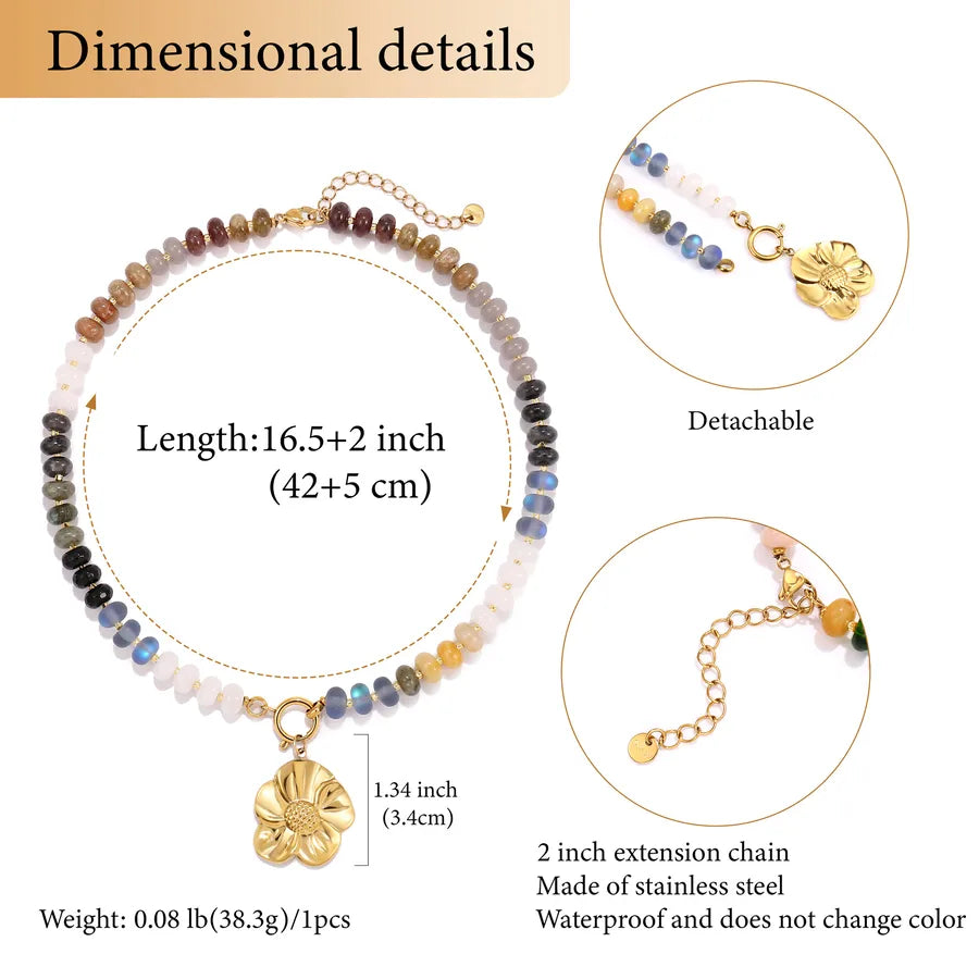 Elegant Geometric Heart Shape 304 Stainless Steel natural stone Beaded Chain Necklace In Bulk