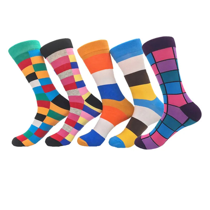 Men's Casual Stripe Lattice Cotton Jacquard Crew Socks 10 Pairs Per Pack