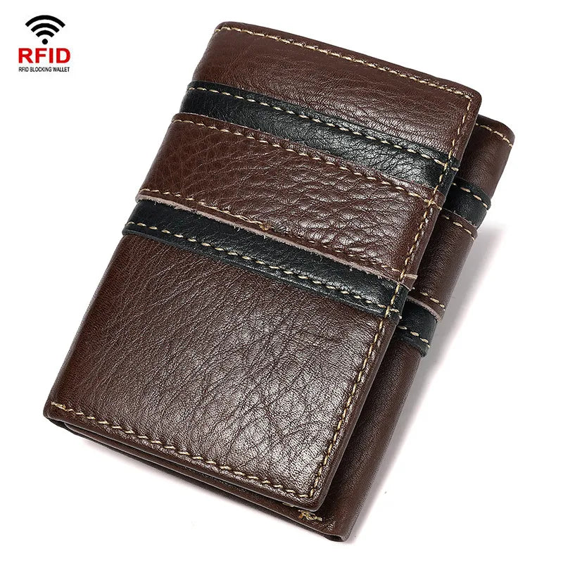 men's solid color leather buckle small wallets