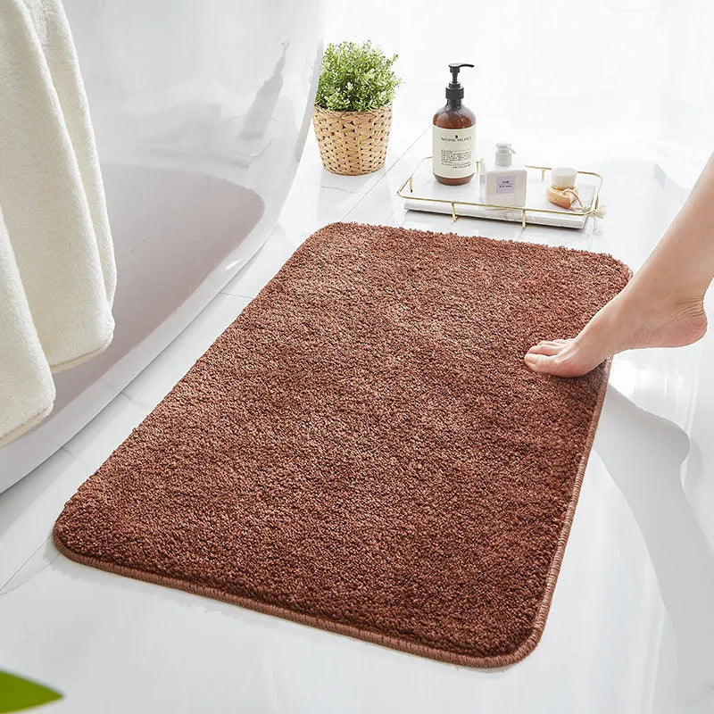 Household Bathroom Door Mat Solid Color Simple Bathroom Absorbent Non-Slip Mat Spot  Thickened Fiber Floor Mat