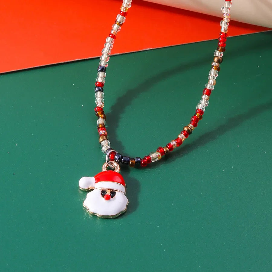 Cute Santa Claus Glass Pendant Necklaces Christmas Wholesale