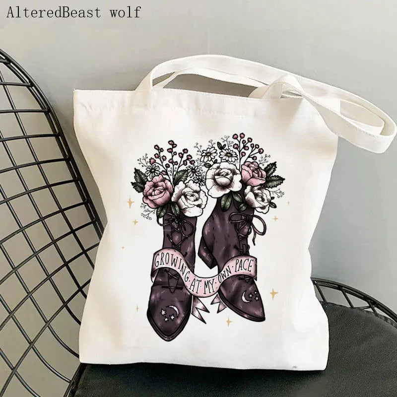 Magic Witch Pastel Gothic Handbag Printed Canvas Tote Single Shoulder Shopping Bag Ladies Fashion Handbag