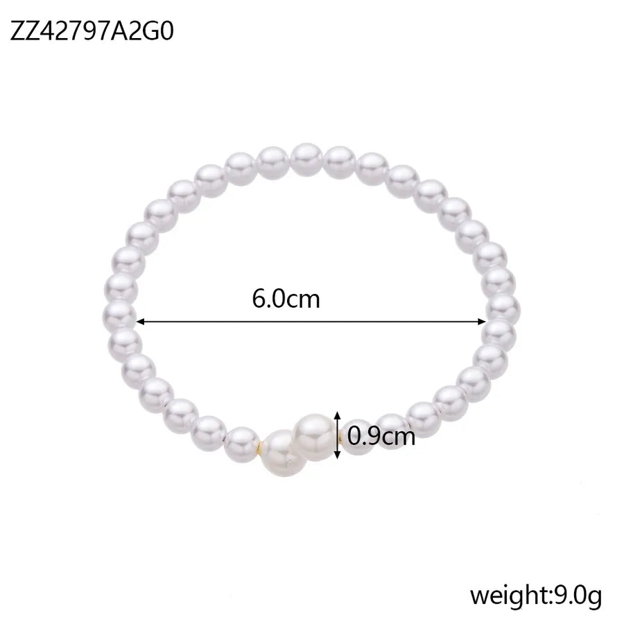 Simple Style Geometric Zircon Imitation Pearl Titanium Steel Beaded Chain Beaded Bracelets Wholesale