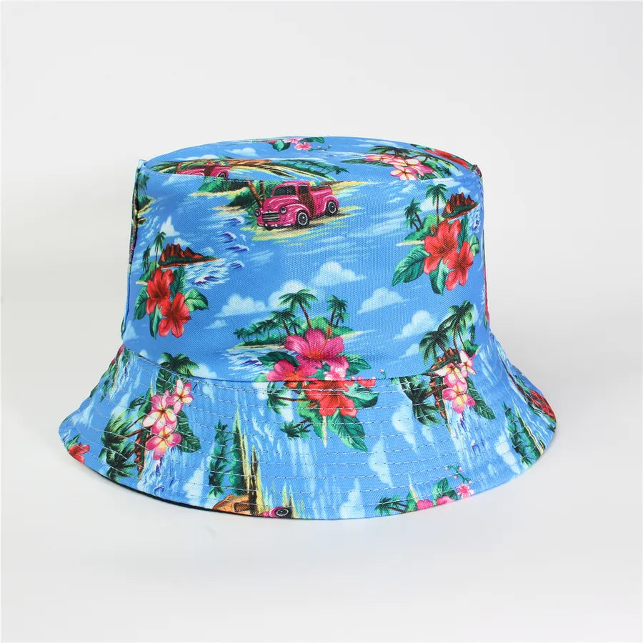Double-Sided Fisherman Hat Women's Floral Print Sunshade Leaf Animal Cartoon Bucket Cap Spring Summer Elegant Casual Style