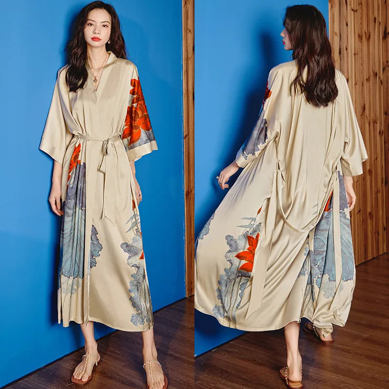 new satin chiffon ice silk light bathrobe multicolors