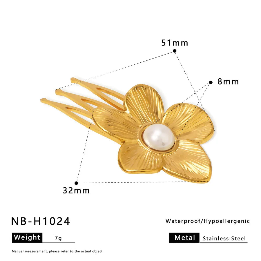 Cute Artistic Women's Pentagram Flower Shell 304 Stainless Steel Artificial Pearls Pearl Hair Pins Hair Clip