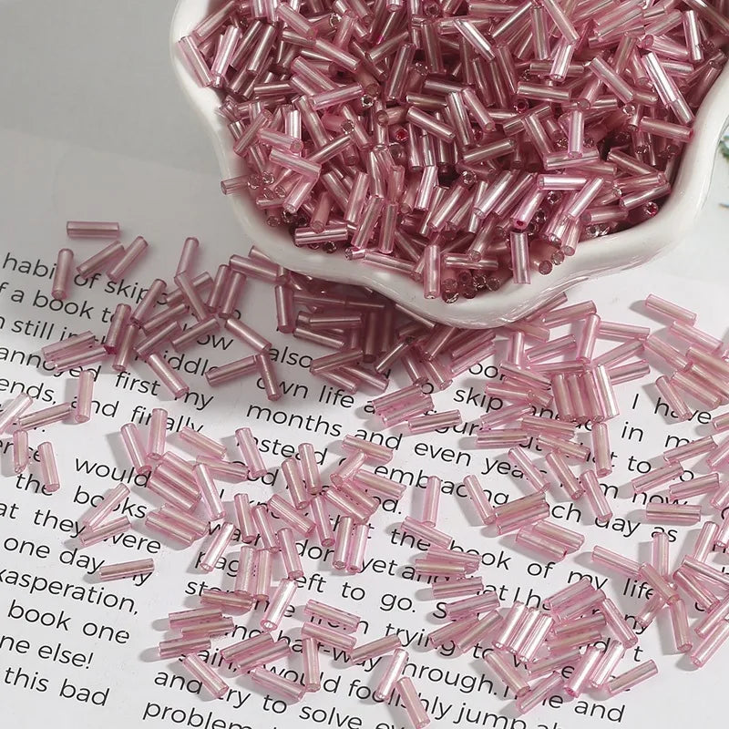 2*7mm filled silver tube beads glass rice beads handmade diy jewelry accessories necklace clothing hand sewn beads material