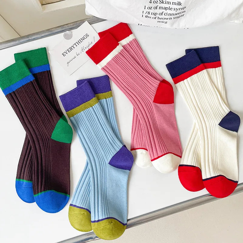 unisex casual color block nylon cotton crew socks a pair