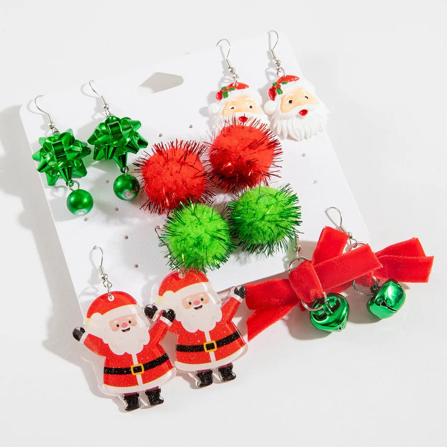 Christmas Santa Claus Bell Furry Ball Earring Set Six Pieces Design Iron Flower Christmas earrings Alloy Material European Style