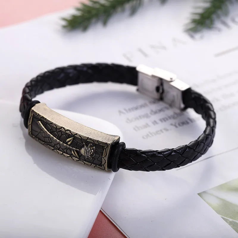 Business Hip-Hop Solid Color 304 Stainless Steel Pu Leather Alloy Men's Bangle Men Cord & Leather Bracelets