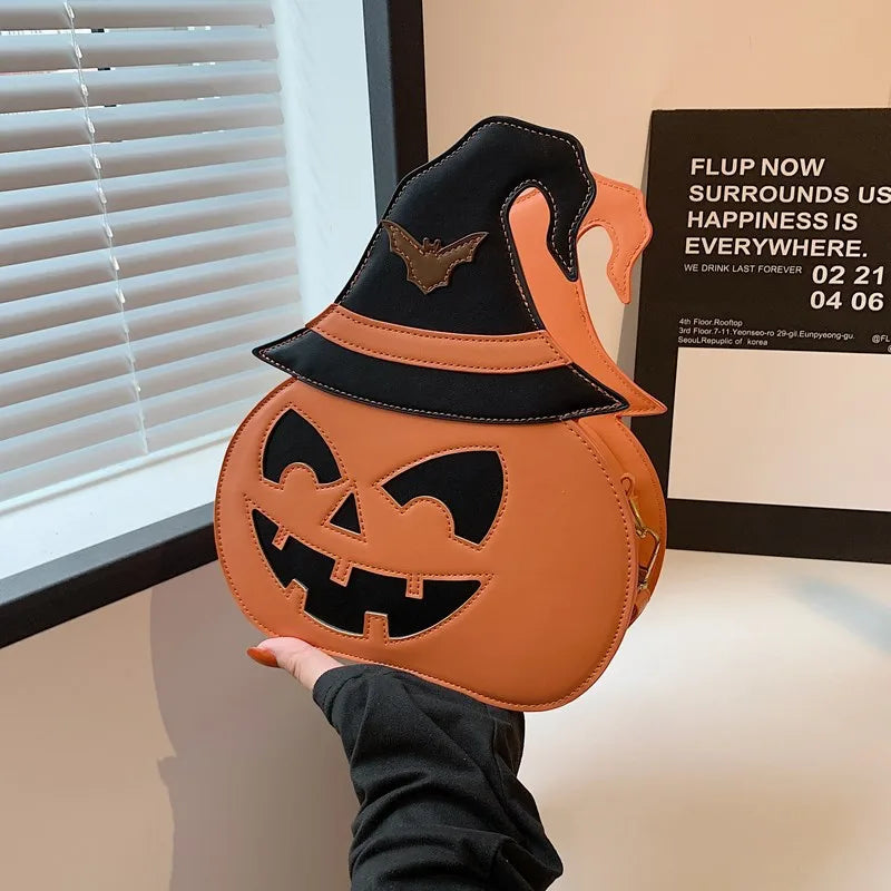 Halloween Pumpkin Women's Crossbody Bag Shoulder Bag Personality Single Strap Handbag Polyester Inner Material PU Leather