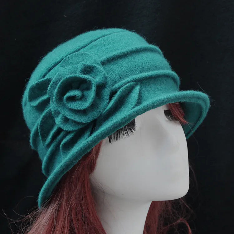 women's sweet rose solid color flat eaves fedora hat