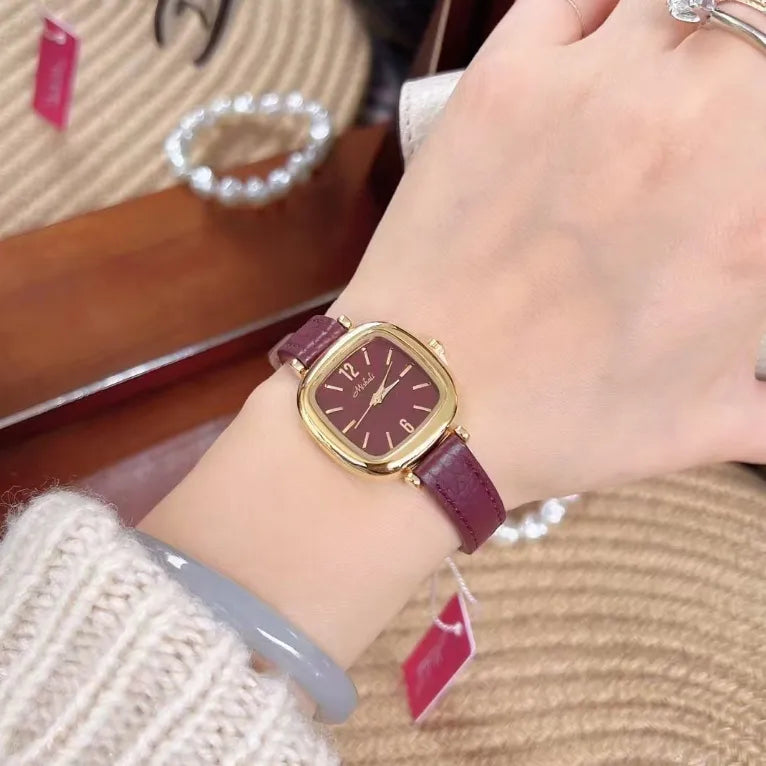 Retro Simple Style Solid Color Buckle Quartz Watch Women's Watches
