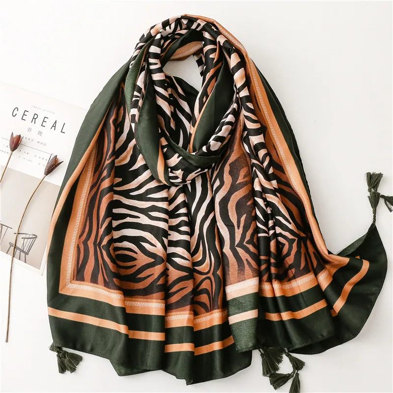 women's retro zebra polyester silk scarves
