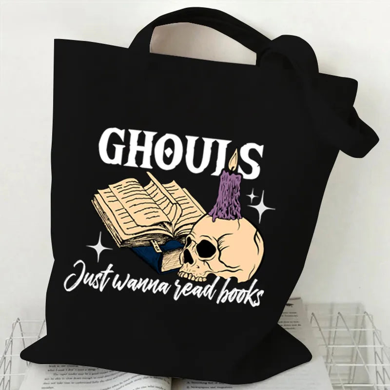 Halloween Printed Canvas Bag Single Shoulder Foldable Handbag Shopping Bag Large Size Square Shape Tote Bag With Double Strap