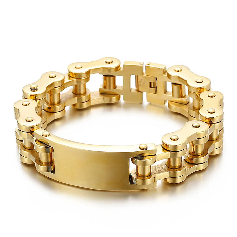 Hip-Hop Solid Color Titanium Steel Chain 18K Gold Plated Men's Bracelets