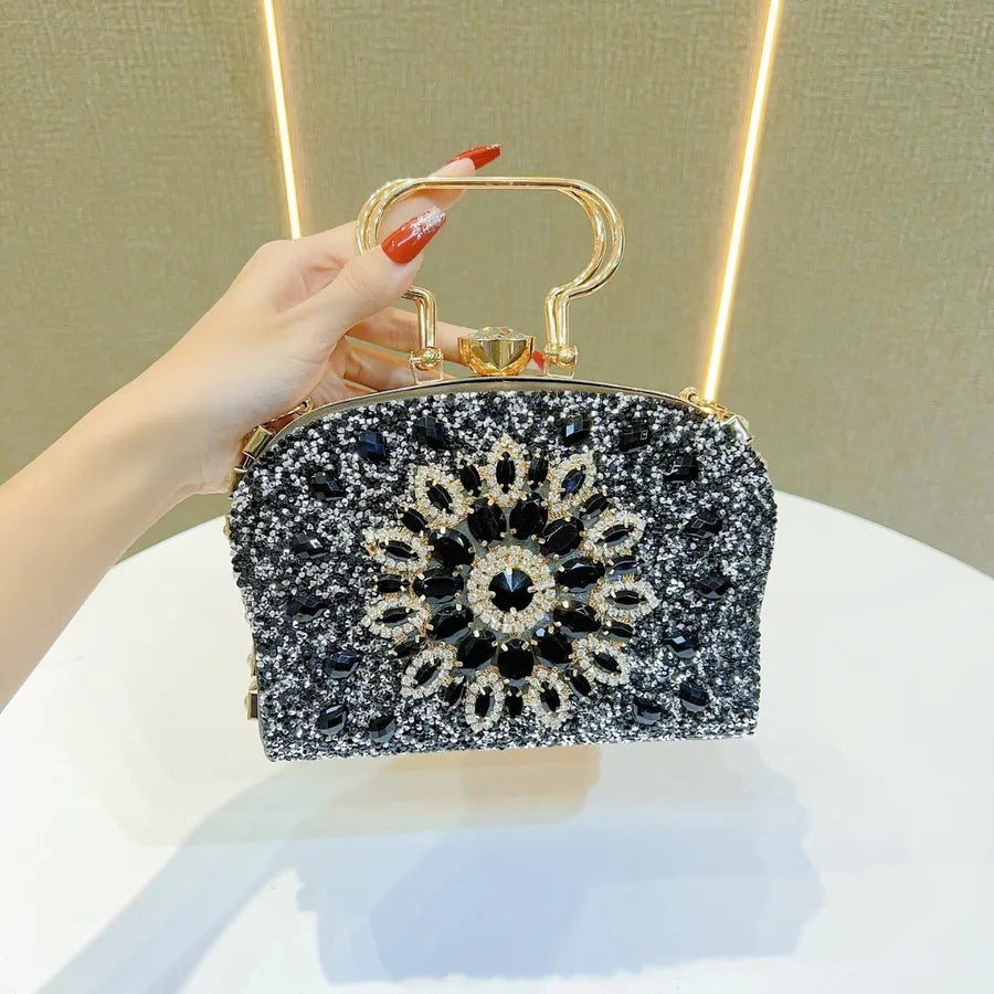 New Fashion Diamond Embedded Handbag Single Shoulder Crossbody Evening Party Banquet Bag Sparkling PU Box Shape Handbag