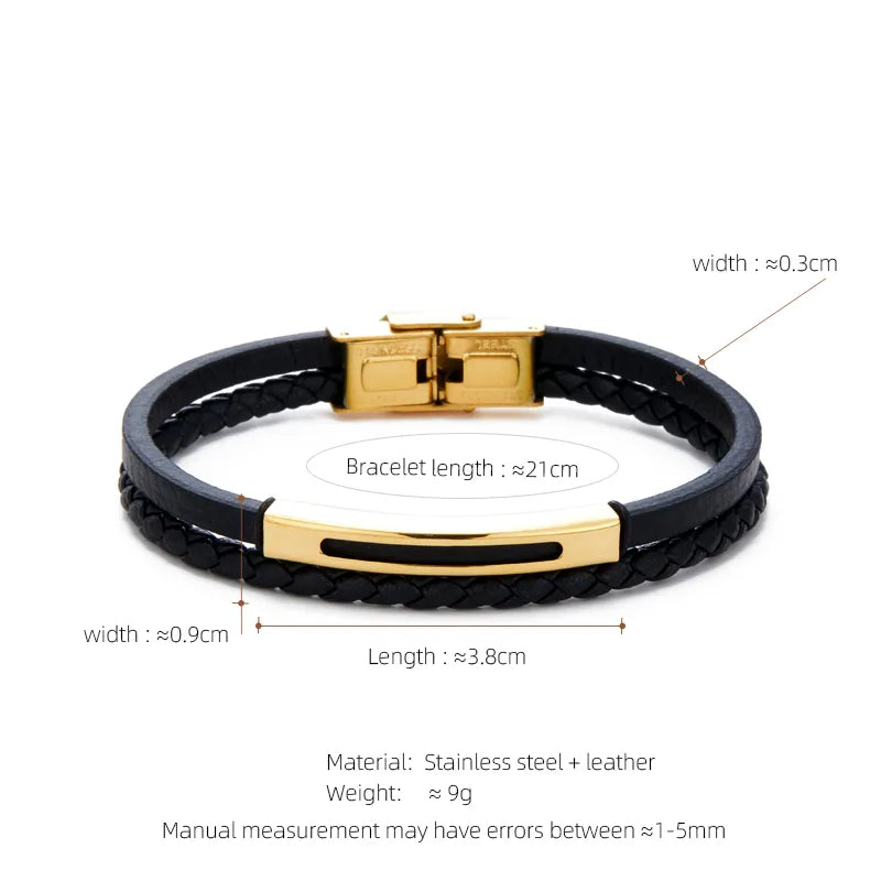 Casual Streetwear Geometric 304 Stainless Steel Pu Leather Braid 18K Gold Plated Men's Bracelets