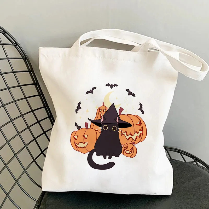 Halloween Women's Medium Canvas Pumpkin Cat Cute Square Open Underarm Bag