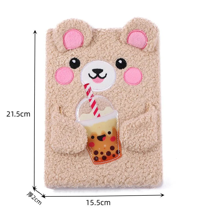 Adorable Bear Plush Notebook Cartoon Children's Soft Toy Journal Holiday Gift Handmade Book Light Brown And Pink Colors