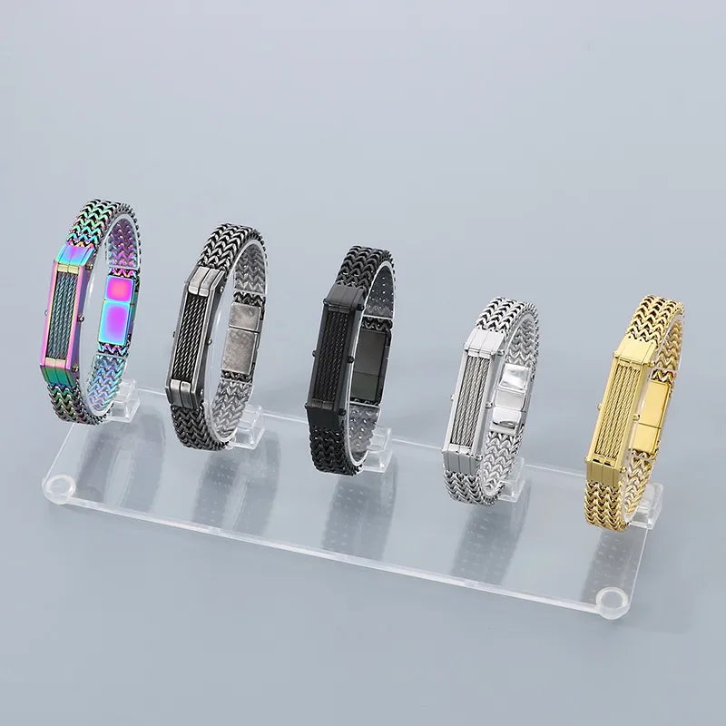 Hip-Hop Solid Color 304 Stainless Steel 18K Gold Plated Men's Bracelets