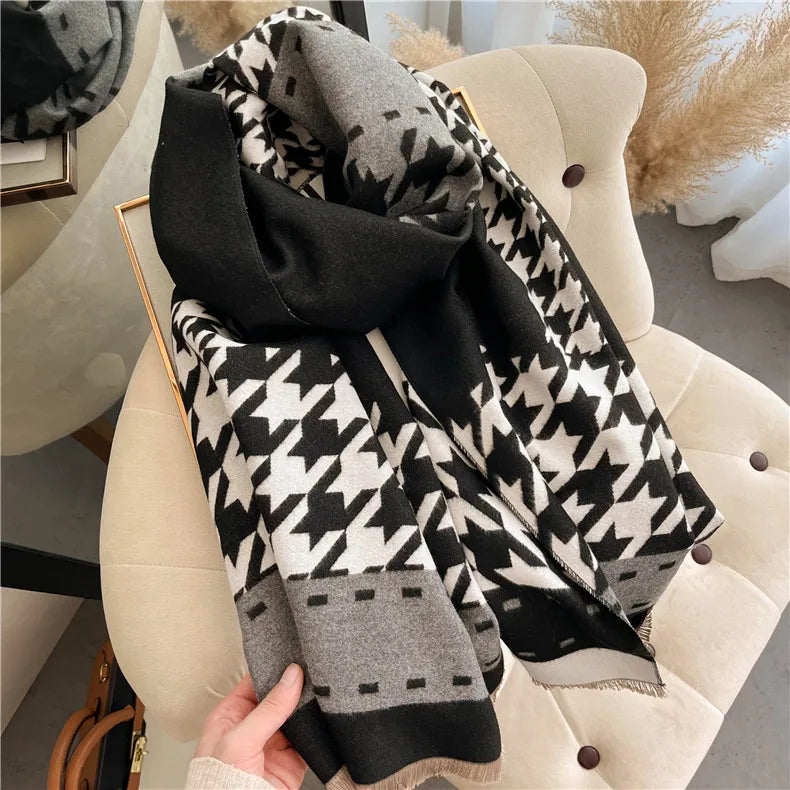 Women's Sweet Simple Style Houndstooth Color Block Imitation cashmere Tassel Scarf