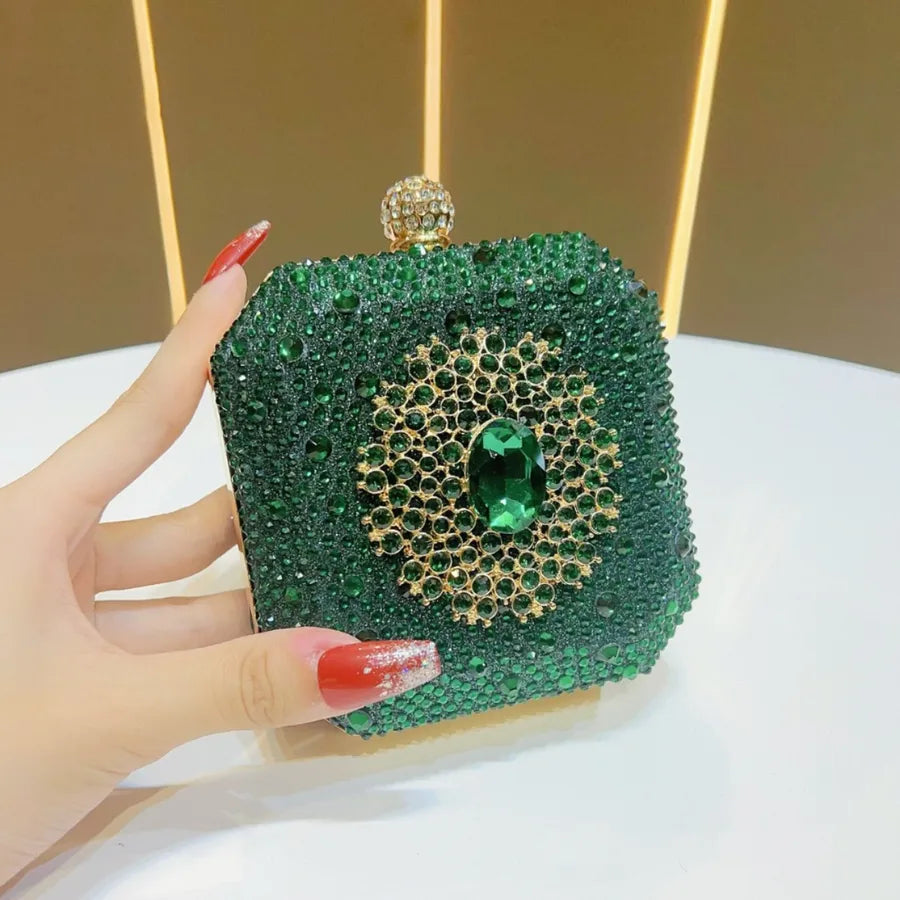 Elegant Sparkling Green Mini Clutch Bag With Diamond Buckle Decoration For Women Fashionable Personal Touch Evening Bag