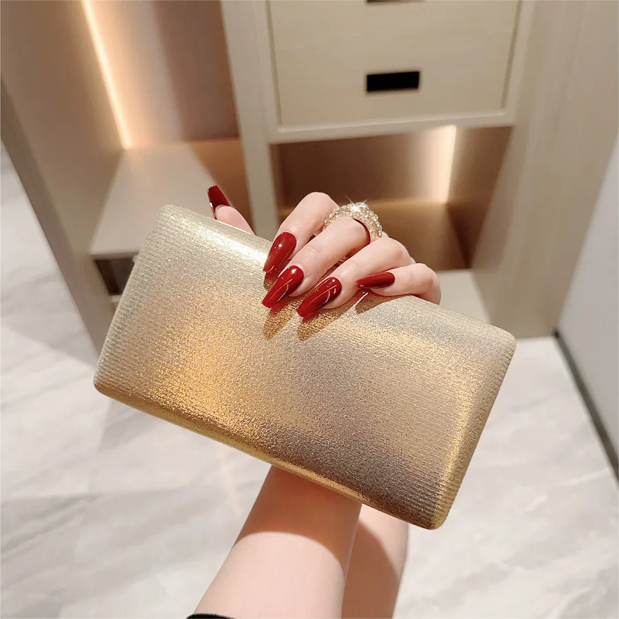 Gold Silver Pu Leather Solid Color Square Evening Bags