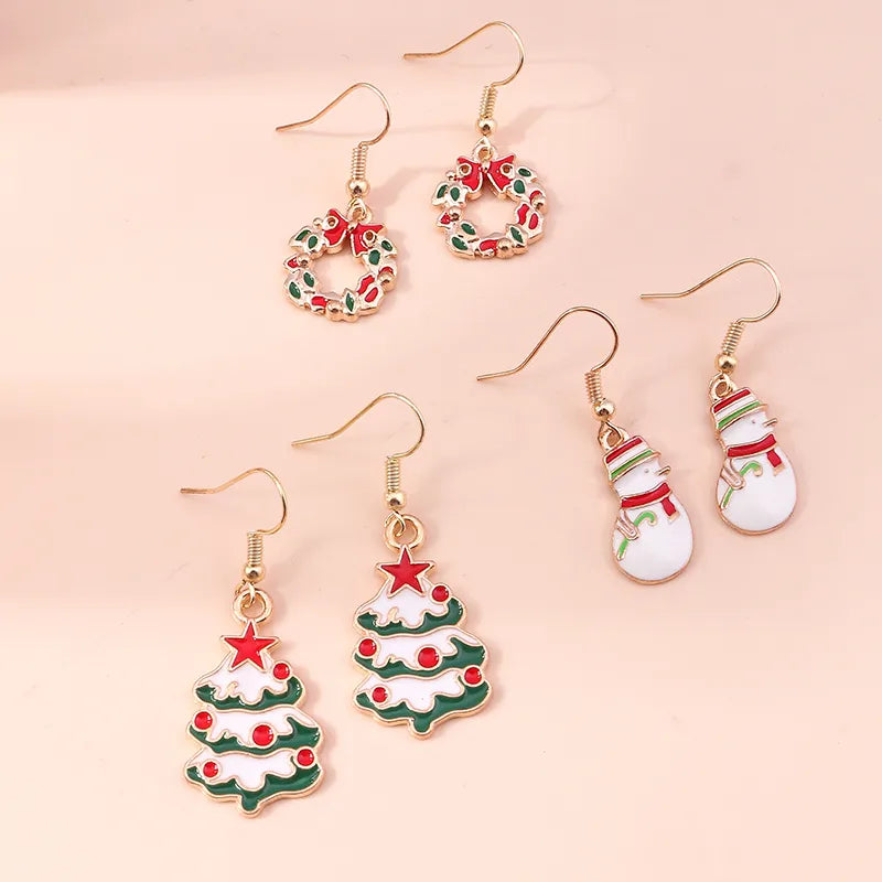 fashion christmas tree santa claus snowman alloy plating inlay rhinestones women's drop earrings 1 set