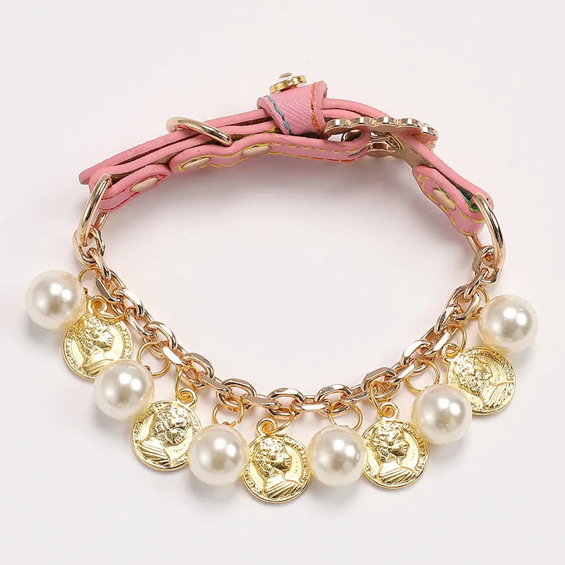 1 Piece All Seasons Elegant Cute Pu Leather Pearl Leash Pet Collar