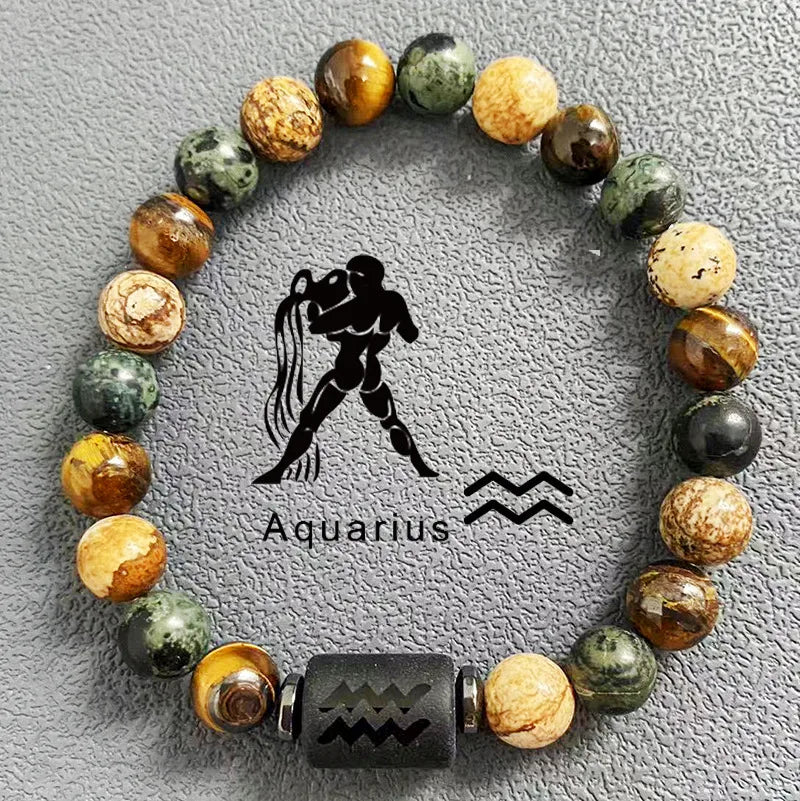 Twelve Constellation Natural Stone Beads Bracelet Hot Selling Tiger Eye Stone Picture Stone Mix and Match Couple Beads Bracelet