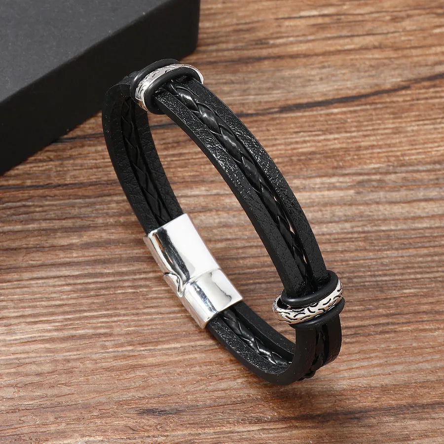Retro Classic Style Geometric Pu Leather Alloy Men's Bracelets Men Cord & Leather Bracelets